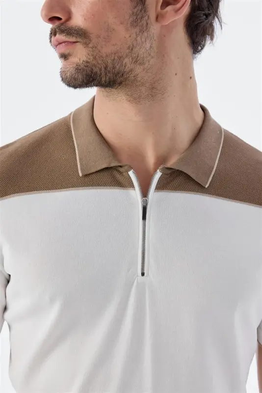 Mink Slim Fit Zippered Polo Neck T-Shirt - 3