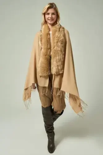 Mink Taupe Fringed Poncho NW11293 - 1
