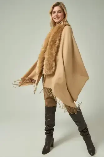 Mink Taupe Fringed Poncho NW11293 - BÜYÜKBEDENIZ (1)