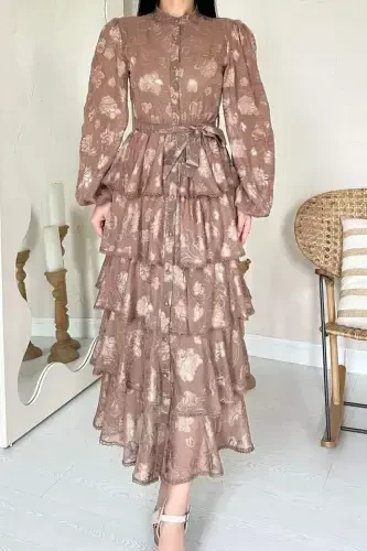 Mink Velour Striped Layered Dress - 5