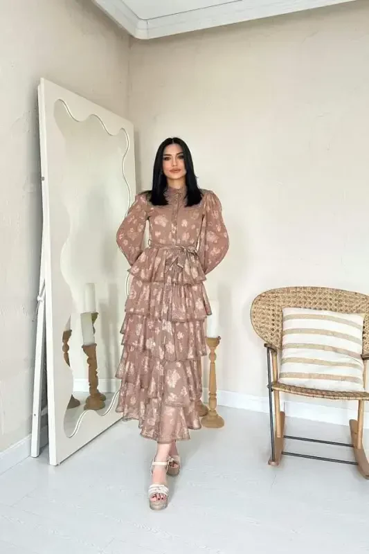 Mink Velour Striped Layered Dress - 1