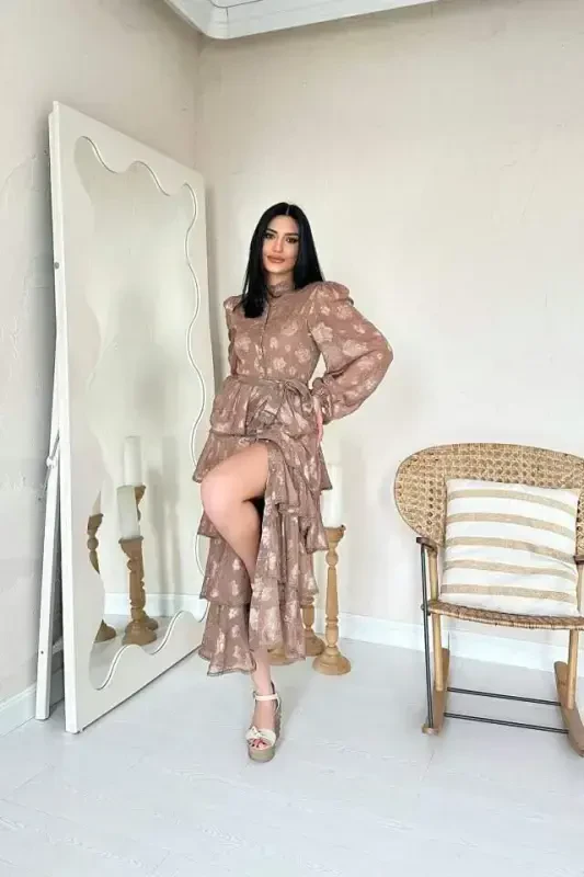 Mink Velour Striped Layered Dress - 2