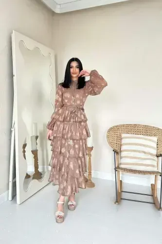 Mink Velour Striped Layered Dress - 3