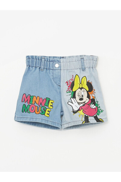 Minnie Mouse Printed Baby Girl Denim Shorts with Elastic Waist - 1