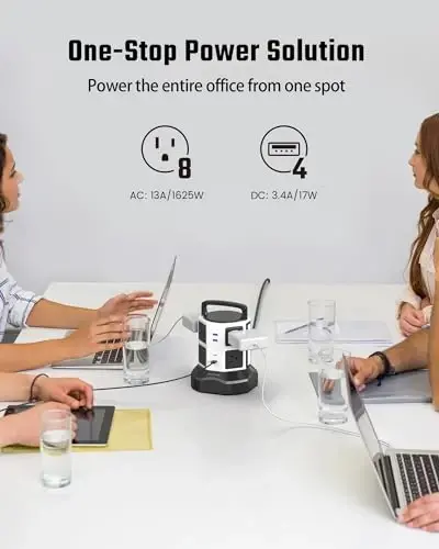 Minoraga qarshi kuchlanishdan himoya qiluvchi elektr uzatgich, JACKYLED ko'p rozetkali uzaytirgich, 8 ta rozetka 4 ta USB porti (2 ta USB C) 1625W/13A tortib olinadigan simli zaryadlash stantsiyasi 1050J himoya, uy ofis jihozlari - 3