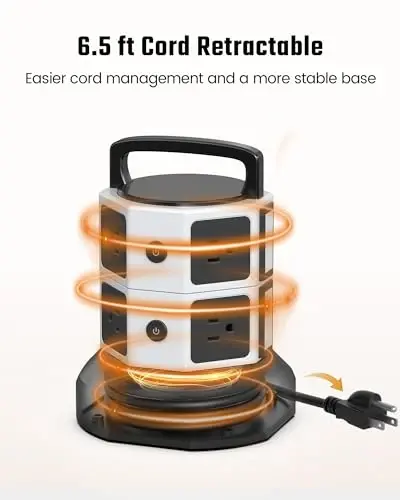 Minoraga qarshi kuchlanishdan himoya qiluvchi elektr uzatgich, JACKYLED ko'p rozetkali uzaytirgich, 8 ta rozetka 4 ta USB porti (2 ta USB C) 1625W/13A tortib olinadigan simli zaryadlash stantsiyasi 1050J himoya, uy ofis jihozlari - 4