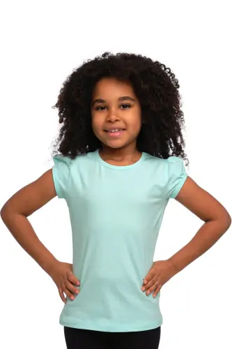 Mint Basic Kız Çocuk Sıfır Yaka Karpuz Kol Tişört - MINT - 1