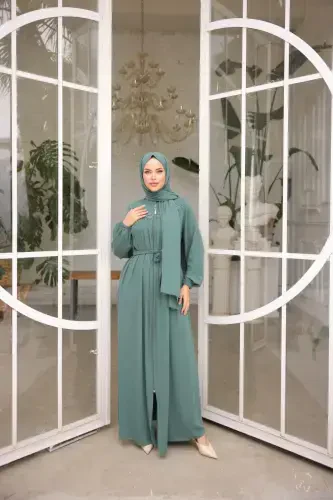 Mint Beaded Abaya Nsr5016-Mint - 1