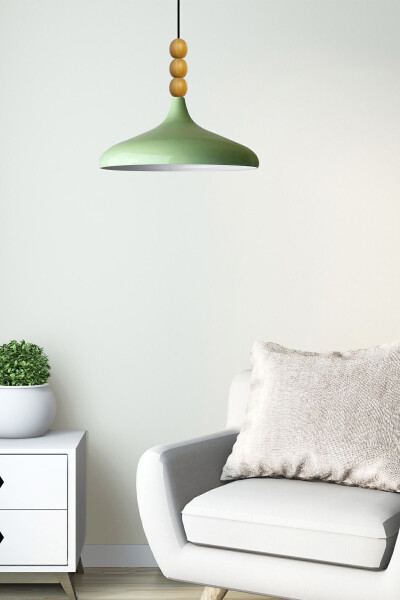 Mint Champion Ahşap Boncuklu Tekli Avize Sarkıt Salon Mutfak Butik Lamba-mint - 9