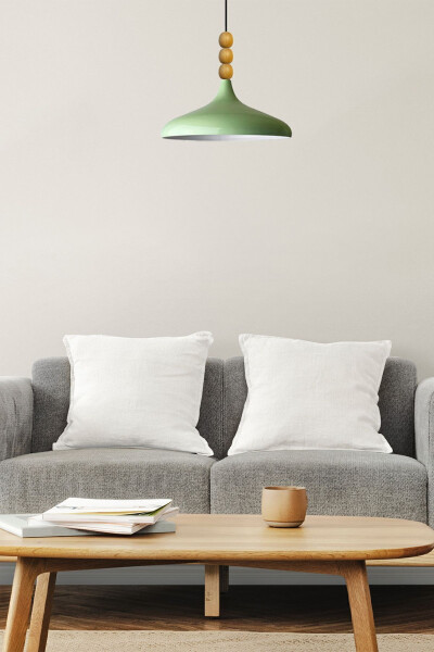 Mint Champion Ahşap Boncuklu Tekli Avize Sarkıt Salon Mutfak Butik Lamba-mint - 5