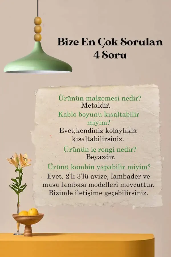 Mint Champion Ahşap Boncuklu Tekli Avize Sarkıt Salon Mutfak Butik Lamba-mint - 28