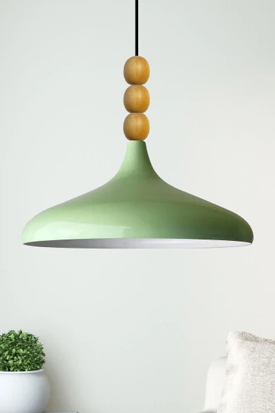 Mint Champion Ahşap Boncuklu Tekli Avize Sarkıt Salon Mutfak Butik Lamba-mint - 8