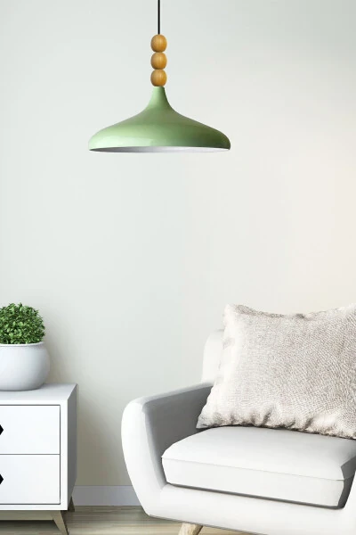 Mint Champion Ahşap Boncuklu Tekli Avize Sarkıt Salon Mutfak Butik Lamba-mint - 9