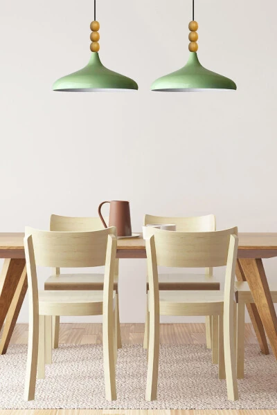 Mint Champion Ahşap Boncuklu Tekli Avize Sarkıt Salon Mutfak Butik Lamba-mint - 3