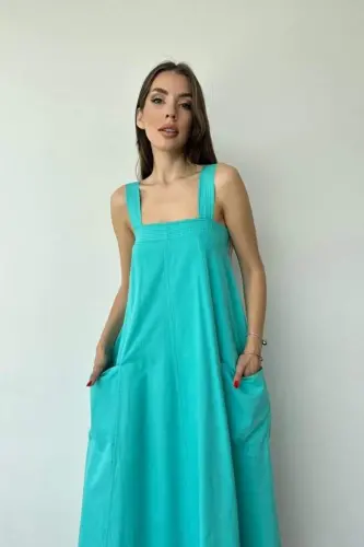 Mint Dress with Straps and Pocket - BÜYÜKBEDENIZ (1)