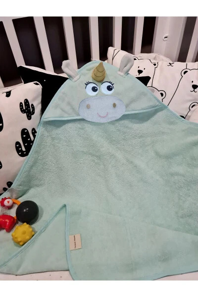 Mint Embroidered 3D Unicorn 100% Cotton 75x75 Cm Baby Towel Swaddle - TANEM HOME