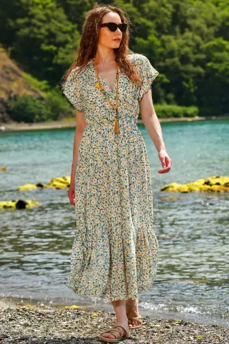 Mint Floral Wrap Maxi Dress - 1