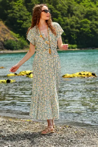 Mint Floral Wrap Maxi Dress - TREND ALAÇATI STILI (1)