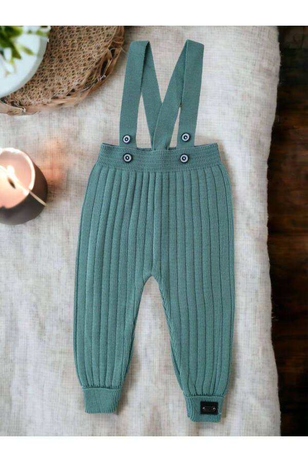 Mint Knitted Baby & Toddler Suspender Overalls with Buttons - 5