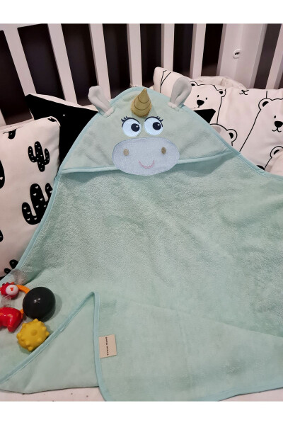 Mint Nakışlı 3d Unicorn %100 Pamuk 75x75 Cm Bebek Havlu Kundak - TANEM HOME