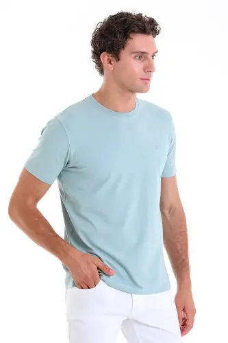Mint Regular Fit Düz Pamuklu Bisiklet Yaka Triko Tişört - Mint - 3