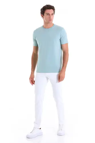 Mint Regular Fit Düz Pamuklu Bisiklet Yaka Triko Tişört - Mint - 4