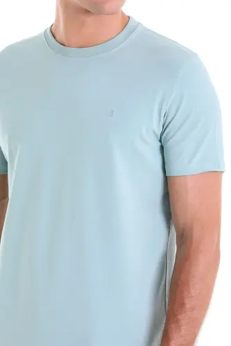 Mint Regular Fit Düz Pamuklu Bisiklet Yaka Triko Tişört - Mint - 5