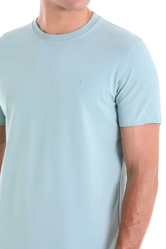 Mint Regular Fit Düz Pamuklu Bisiklet Yaka Triko Tişört - Mint - 5