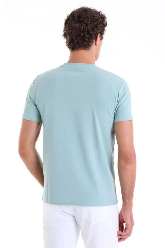 Mint Regular Fit Düz Pamuklu Bisiklet Yaka Triko Tişört - Mint - 6
