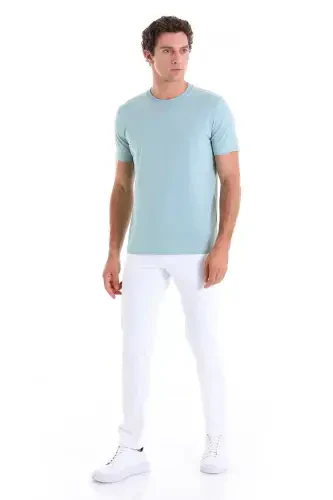 Mint Regular Fit Plain Cotton Crew Neck Knitted T-shirt-Mint - 4