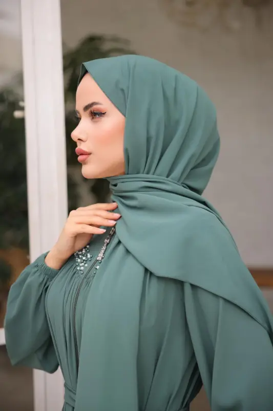 Mint Robalı Boncuklu Ferace Nsr5016 - Mint - 4