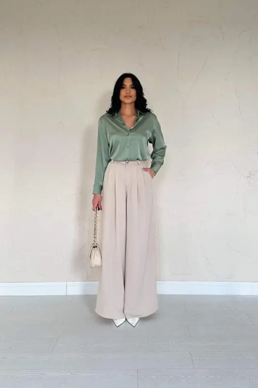 Mint Satin Shirt - 1