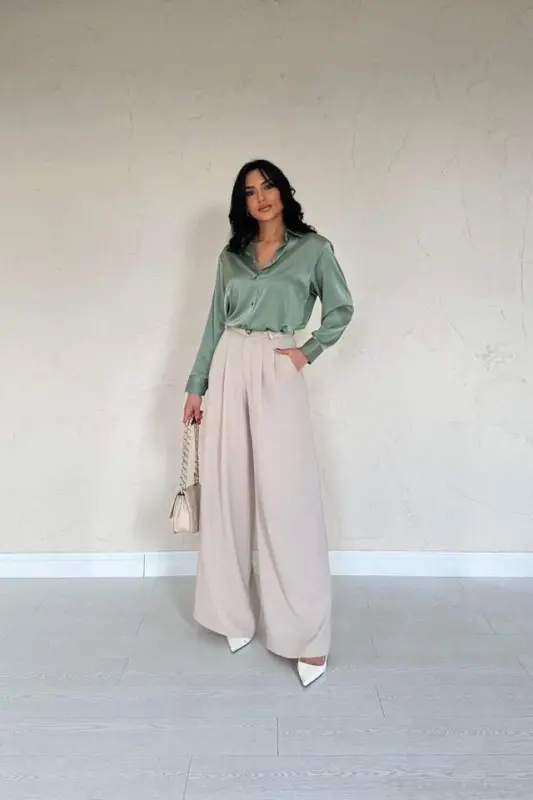 Mint Satin Shirt - 2