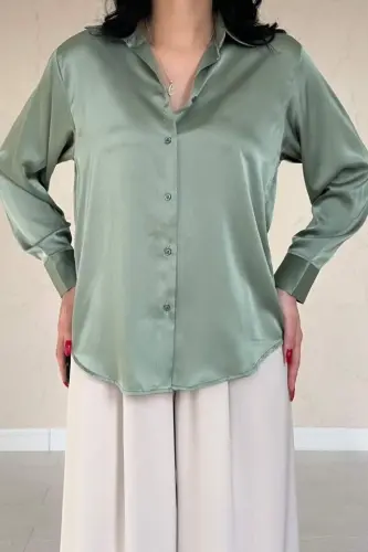 Mint Satin Shirt - 3