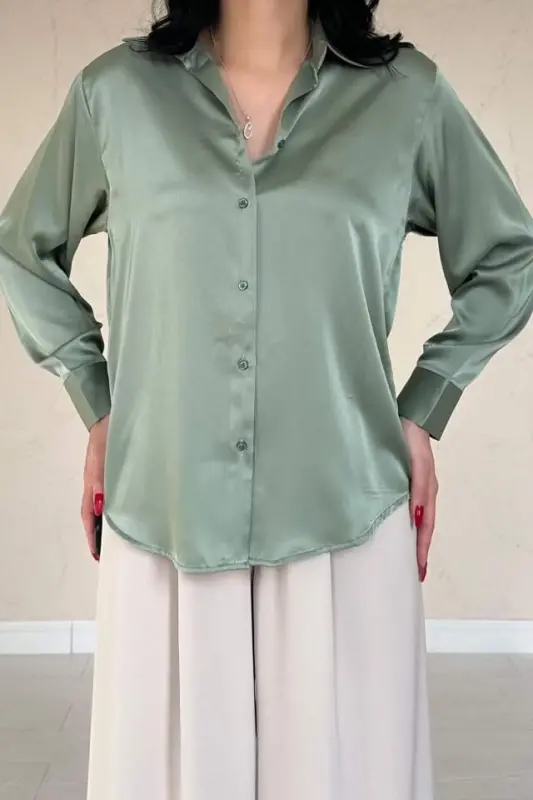 Mint Satin Shirt - 3
