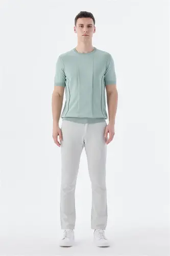 Mint Slim Fit Bisiklet Yaka Triko T-Shirt - JAKAMEN (1)