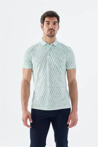 Mint Slim Fit Desenli Polo Yaka T-Shirt - JAKAMEN (1)