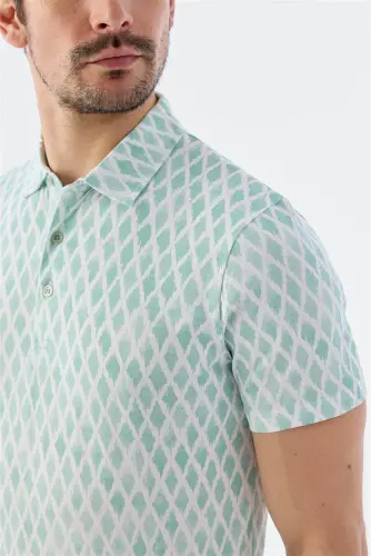 Mint Slim Fit Desenli Polo Yaka T-Shirt - 3