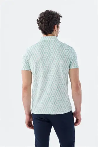 Mint Slim Fit Desenli Polo Yaka T-Shirt - 4