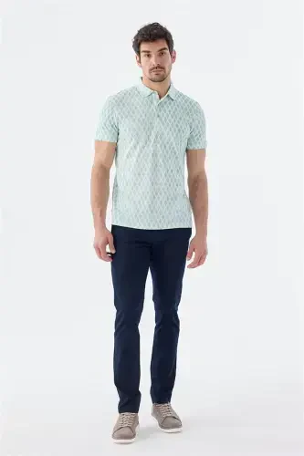 Mint Slim Fit Desenli Polo Yaka T-Shirt 
