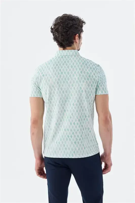Mint Slim Fit Patterned Polo Shirt - 4