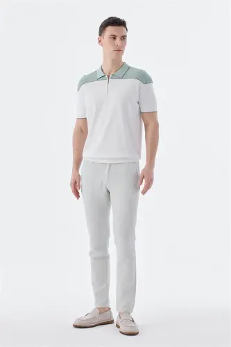 Mint White Slim Fit Zip Polo Shirt - 2