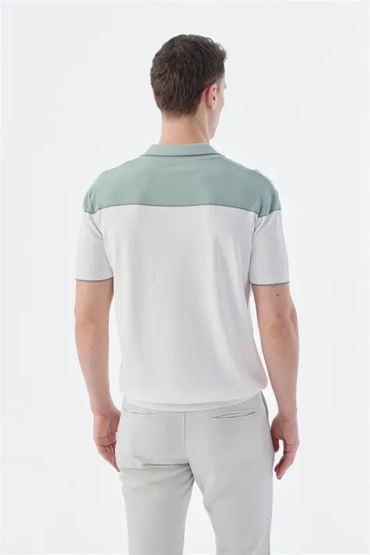 Mint White Slim Fit Zip Polo Shirt - 4