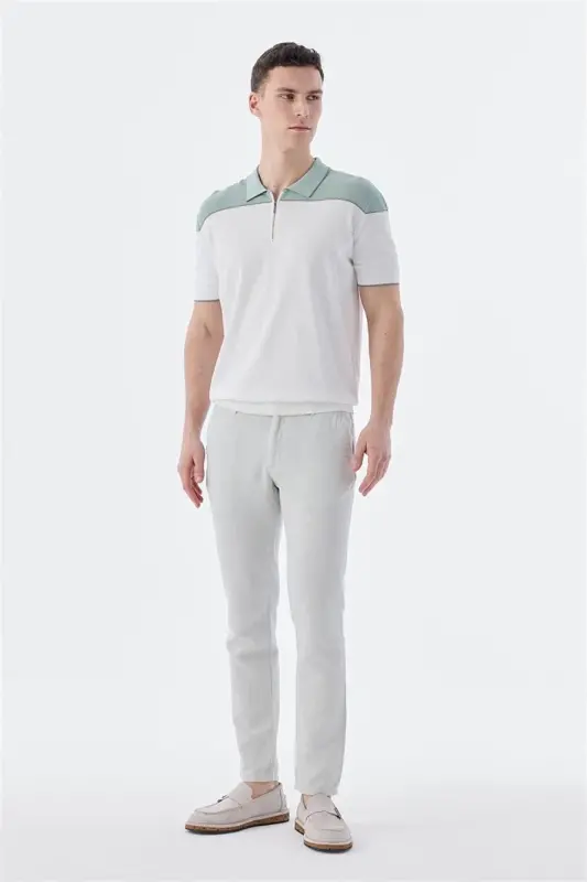 Mint White Slim Fit Zip Polo Shirt - 2