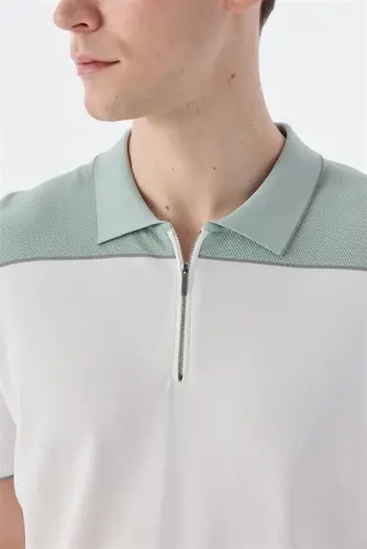 Mint White Slim Fit Zip Polo Shirt - 3