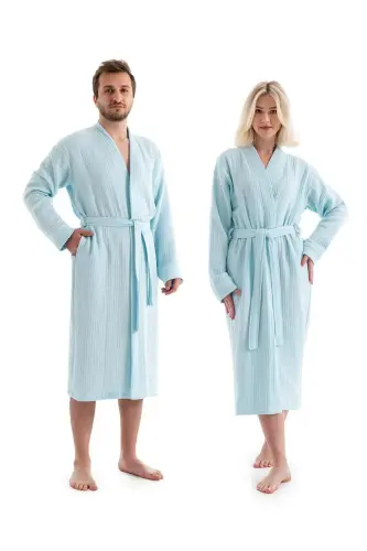 Mint Yeşili Unisex Kimono Müslin Bornoz - Yüksek Nem Emiciliği Ve Hızlı Kuruma - Mint - DENIZLI CONCEPT (1)