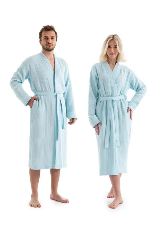 Mint Yeşili Unisex Kimono Müslin Bornoz - Yüksek Nem Emiciliği Ve Hızlı Kuruma - Mint - 2