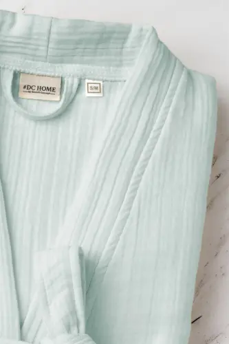 Mint Yeşili Unisex Kimono Müslin Bornoz - Yüksek Nem Emiciliği Ve Hızlı Kuruma - Mint - 6