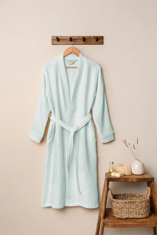 Mint Yeşili Unisex Kimono Müslin Bornoz - Yüksek Nem Emiciliği Ve Hızlı Kuruma-Mint - DENİZLİ CONCEPT