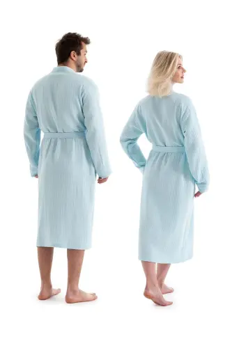 Mint Yeşili Unisex Kimono Müslin Bornoz - Yüksek Nem Emiciliği Ve Hızlı Kuruma-Mint - 3